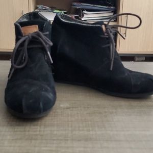 Toms Black Suede Heeled Booties